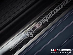 FIAT 500 Door Sills - Stainless Steel w/ Black Carbon Fiber Inlays - 595 Competizione Logo